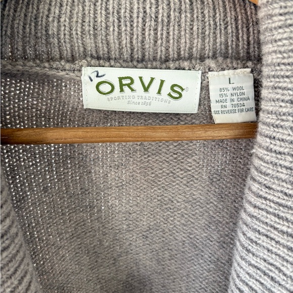 Orvis Men's Oatmeal Wool Blend Shawl Collar Cardigan with Leather Buttons, Large - Picture 2 of 5